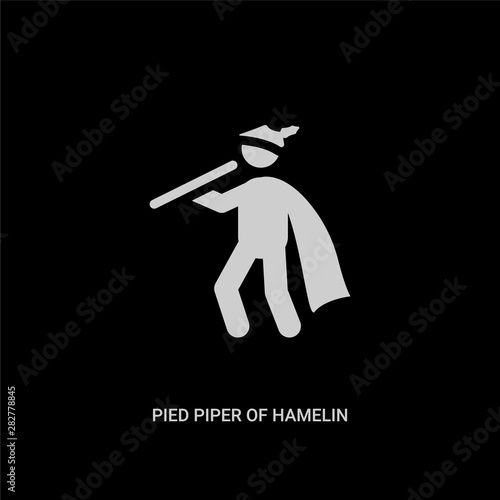white pied piper of hamelin vector icon on black background. modern flat pied piper of hamelin from music concept vector sign symbol can be use for web, mobile and logo.