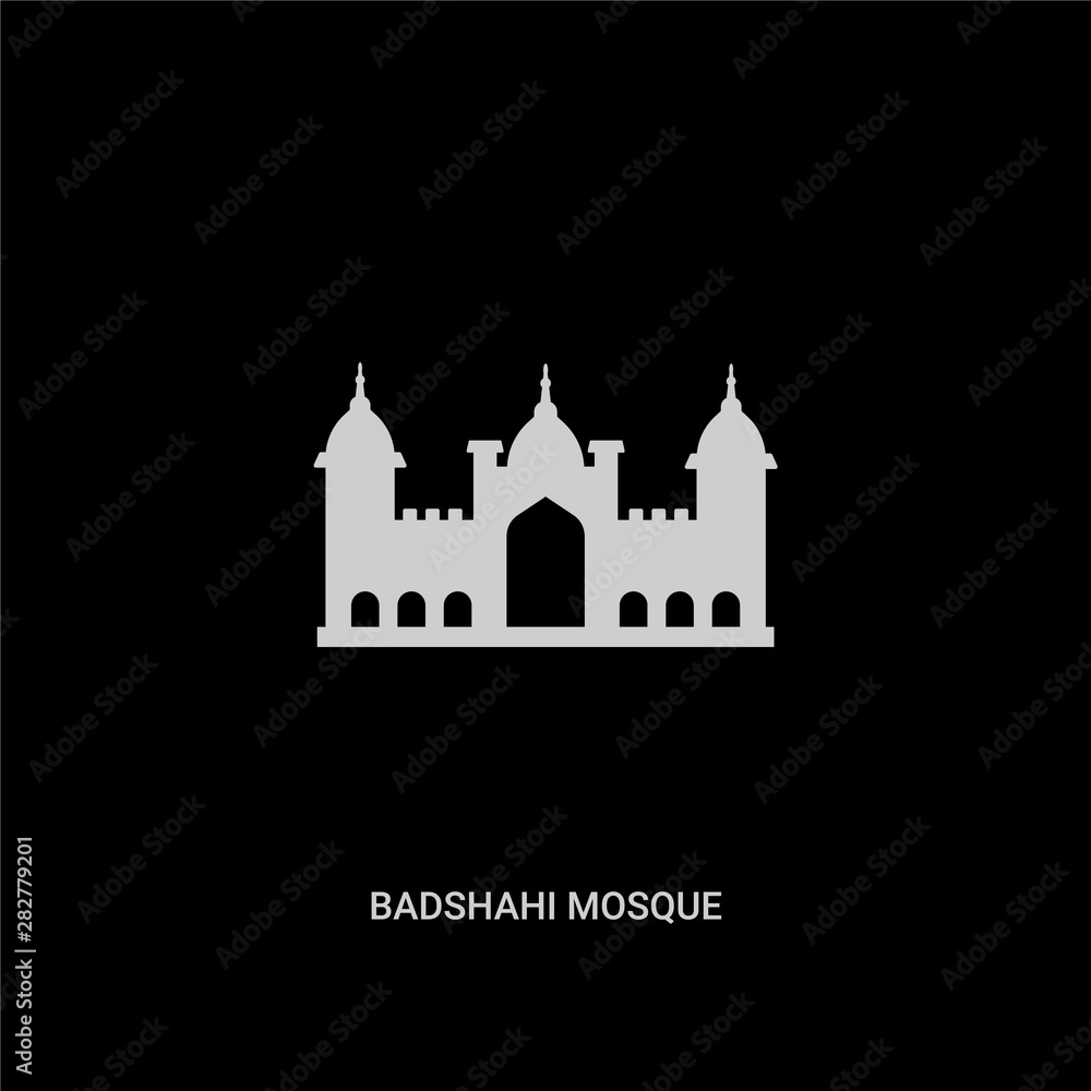 white badshahi mosque vector icon on black background. modern flat badshahi mosque from monuments concept vector sign symbol can be use for web, mobile and logo.