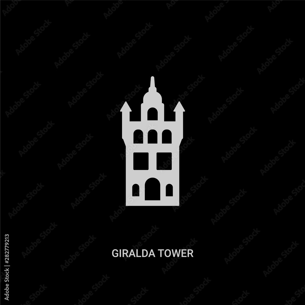 white giralda tower vector icon on black background. modern flat giralda tower from monuments concept vector sign symbol can be use for web, mobile and logo.
