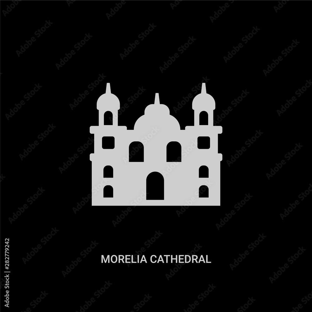 white morelia cathedral in mexico vector icon on black background. modern flat morelia cathedral in mexico from monuments concept vector sign symbol can be use for web, mobile and logo.