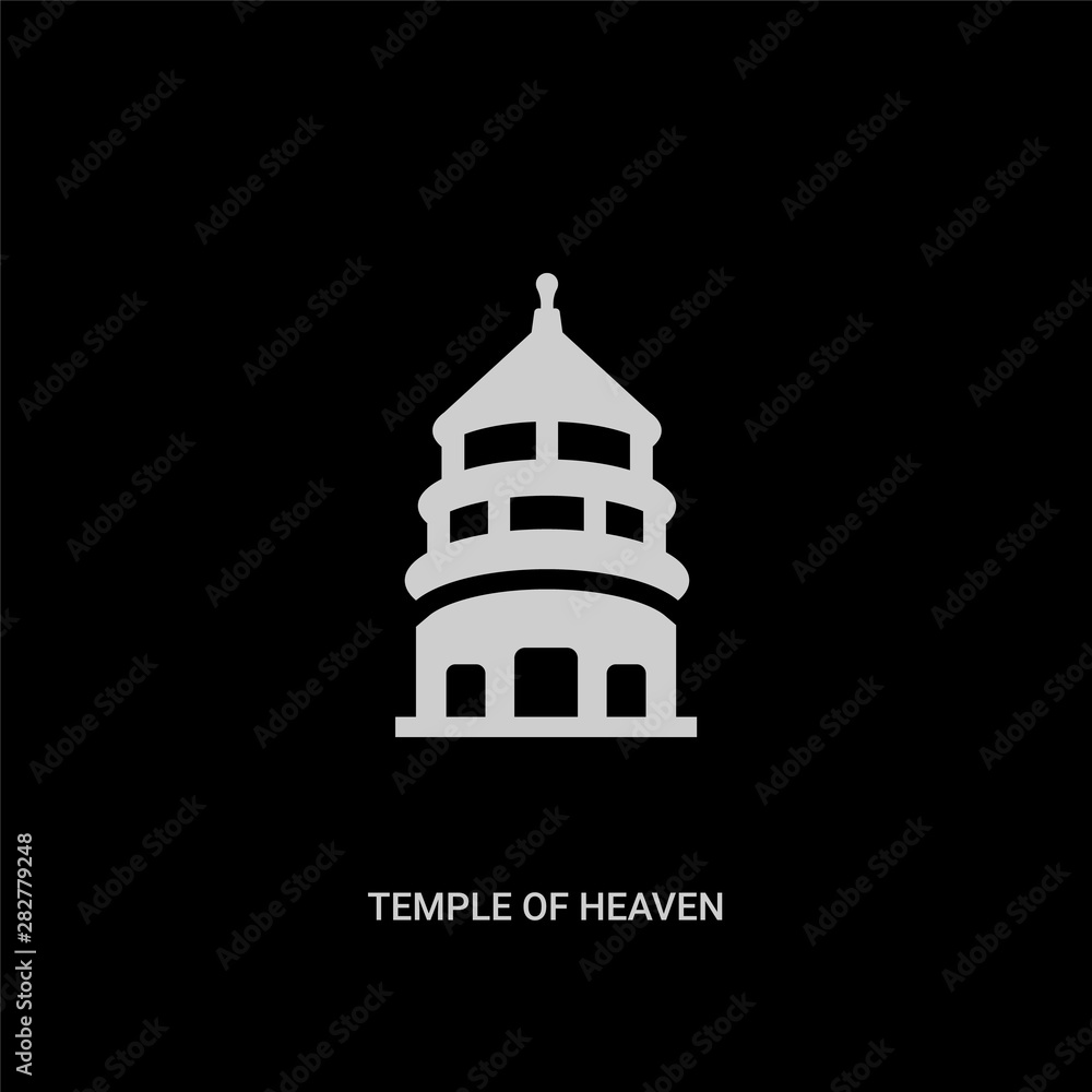 white temple of heaven in beijing vector icon on black background. modern flat temple of heaven in beijing from monuments concept vector sign symbol can be use for web, mobile and logo.