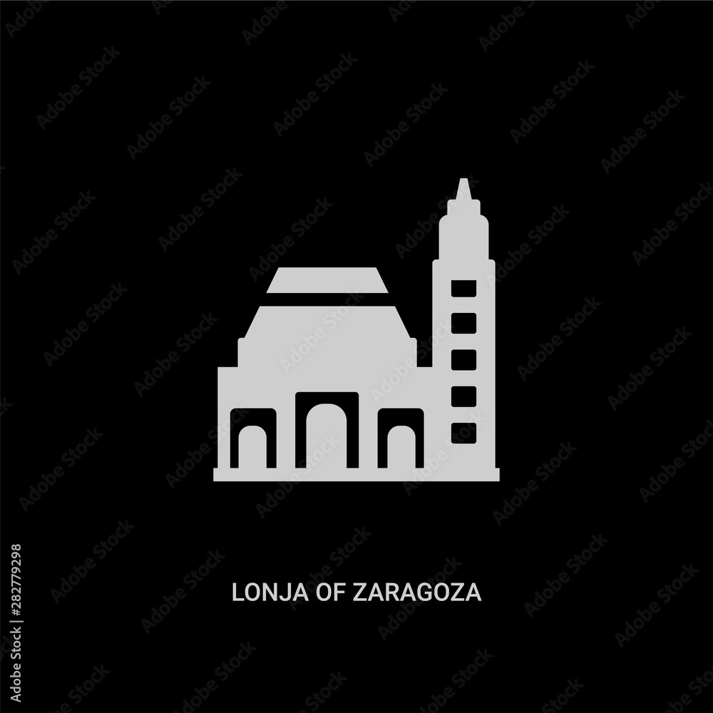 white lonja of zaragoza vector icon on black background. modern flat lonja of zaragoza from monuments concept vector sign symbol can be use for web, mobile and logo.