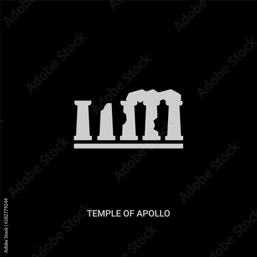 white temple of apollo vector icon on black background. modern flat temple of apollo from monuments concept vector sign symbol can be use for web, mobile and logo.