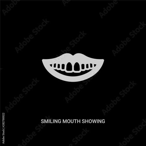 white smiling mouth showing teeth vector icon on black background. modern flat smiling mouth showing teeth from human body parts concept vector sign symbol can be use for web  mobile and logo.