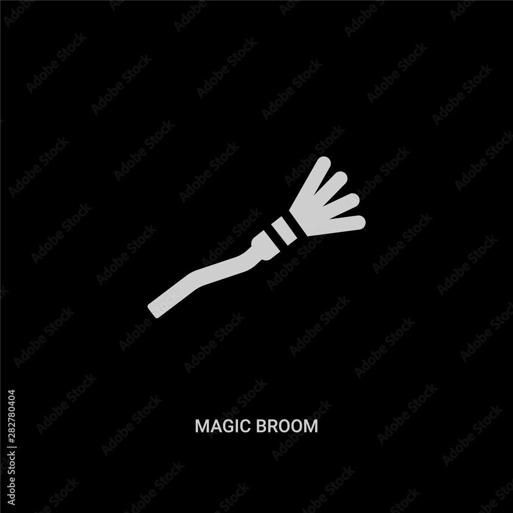 Obraz premium white magic broom vector icon on black background. modern flat magic broom from halloween concept vector sign symbol can be use for web, mobile and logo.