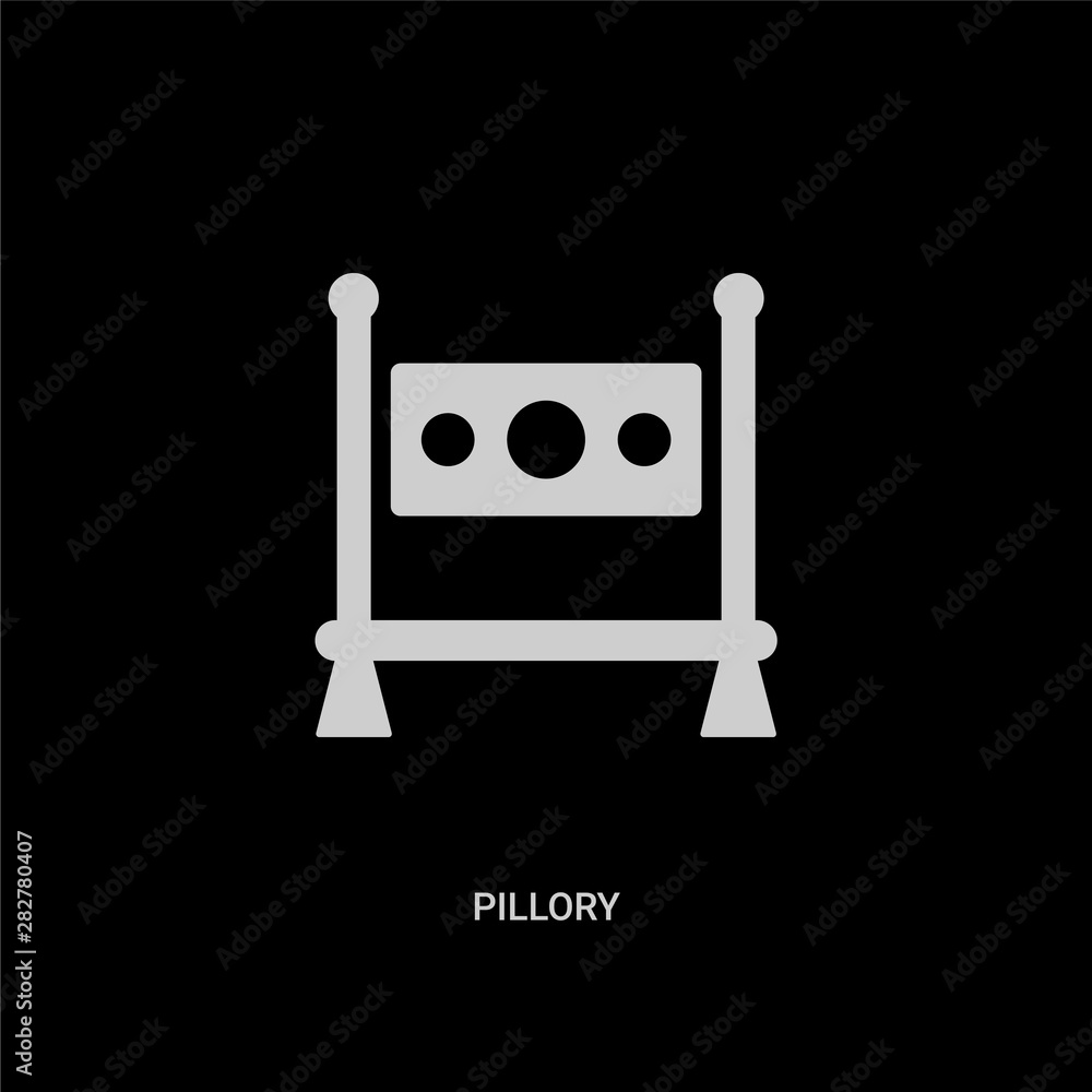 white pillory vector icon on black background. modern flat pillory from halloween concept vector sign symbol can be use for web, mobile and logo. white pillory vector icon on black background. modern flat pillory from halloween concept vector sign symbol can be use for web, mobile and logo.