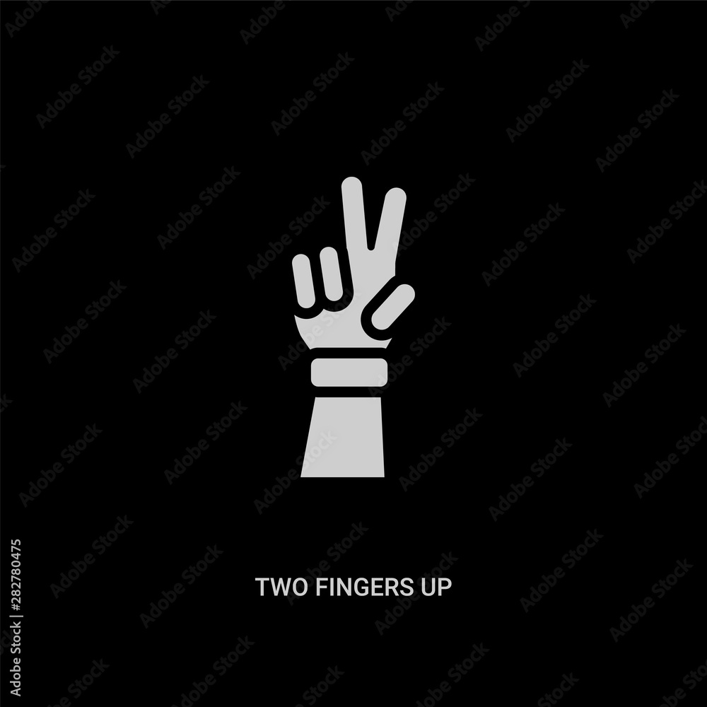 Obraz premium white two fingers up vector icon on black background. modern flat two fingers up from guestures concept vector sign symbol can be use for web, mobile and logo.