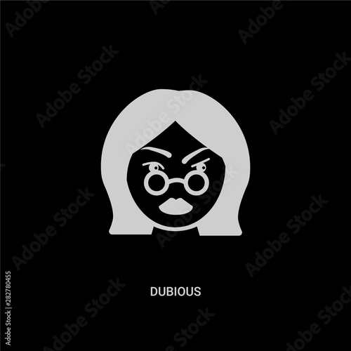 white dubious vector icon on black background. modern flat dubious from guestures concept vector sign symbol can be use for web, mobile and logo.