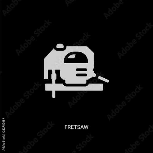 white fretsaw vector icon on black background. modern flat fretsaw from general concept vector sign symbol can be use for web, mobile and logo.