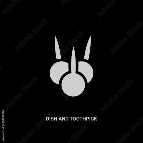 white dish and toothpick vector icon on black background. modern flat dish and toothpick from food concept vector sign symbol can be use for web, mobile and logo.