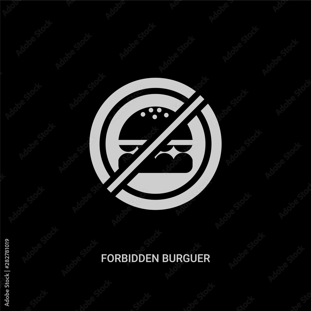 white forbidden burguer vector icon on black background. modern flat forbidden burguer from food concept vector sign symbol can be use for web, mobile and logo. white forbidden burguer vector icon on black background. modern flat forbidden burguer from food concept vector sign symbol can be use for web, mobile and logo.