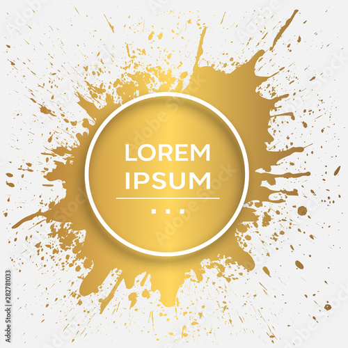 Abstract gold ink splatter isolated on white background. Abstract template with splash. Vector and illustration.