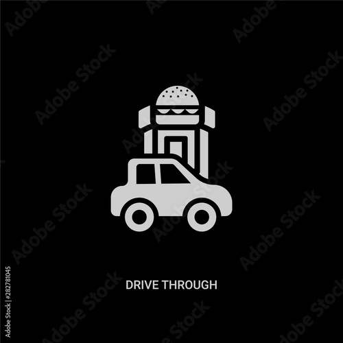 white drive through vector icon on black background. modern flat drive through from food concept vector sign symbol can be use for web, mobile and logo.