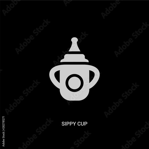 white sippy cup vector icon on black background. modern flat sippy cup from food concept vector sign symbol can be use for web, mobile and logo.
