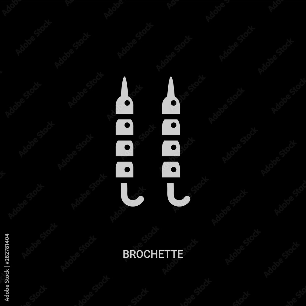 white brochette vector icon on black background. modern flat brochette from food concept vector sign symbol can be use for web, mobile and logo. white brochette vector icon on black background. modern flat brochette from food concept vector sign symbol can be use for web, mobile and logo.