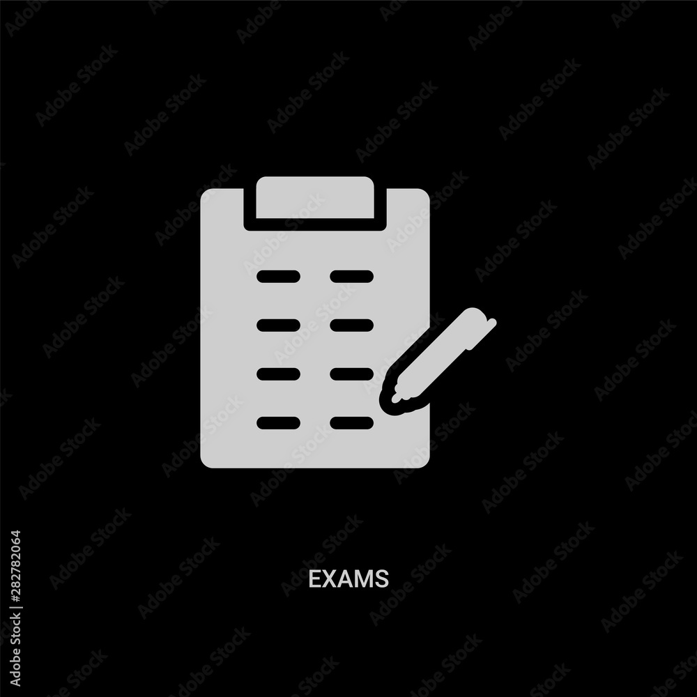 white exams vector icon on black background. modern flat exams from education concept vector sign symbol can be use for web, mobile and logo. white exams vector icon on black background. modern flat exams from education concept vector sign symbol can be use for web, mobile and logo.