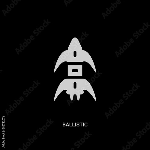white ballistic vector icon on black background. modern flat ballistic from education concept vector sign symbol can be use for web, mobile and logo.