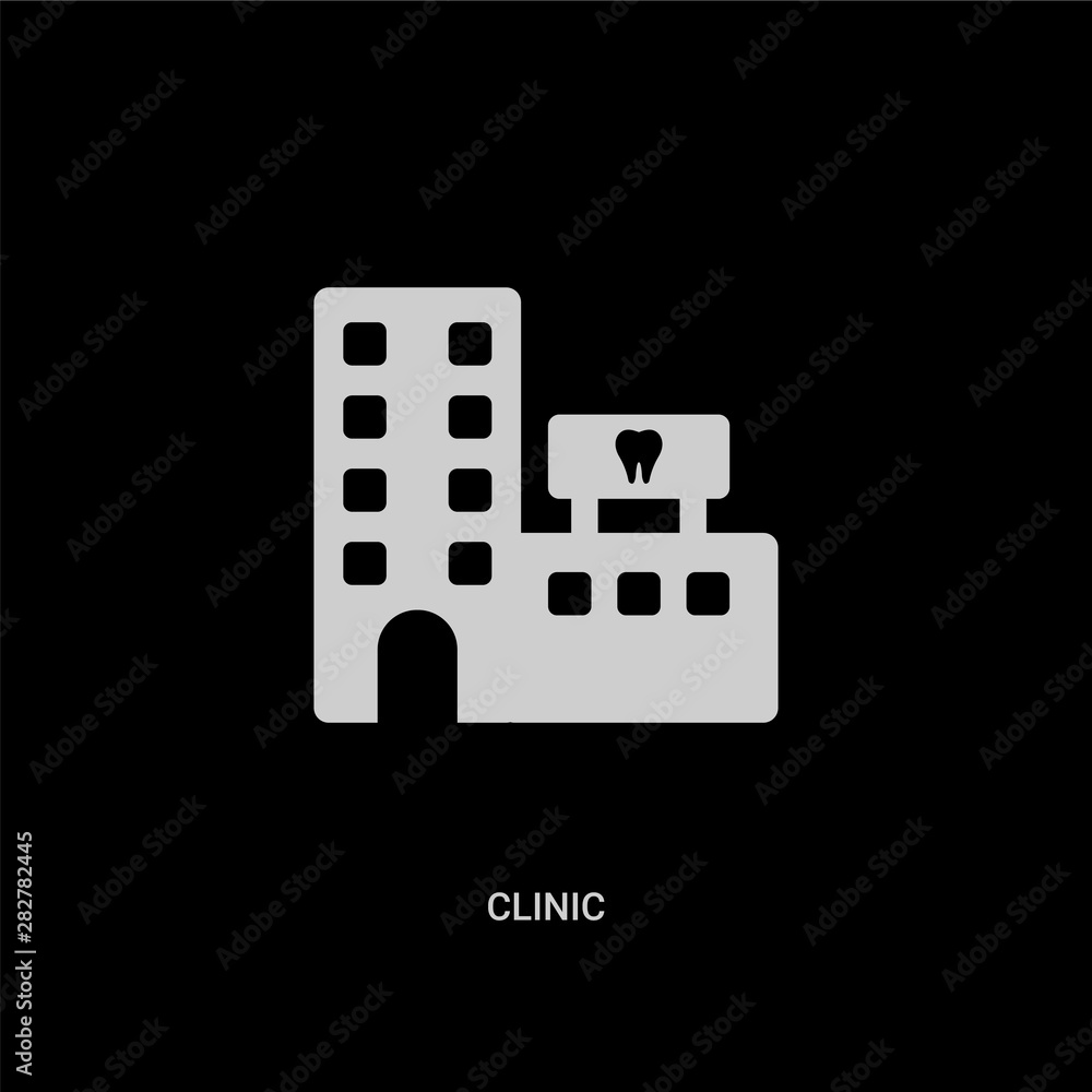 white clinic vector icon on black background. modern flat clinic from dentist concept vector sign symbol can be use for web, mobile and logo. white clinic vector icon on black background. modern flat clinic from dentist concept vector sign symbol can be use for web, mobile and logo.