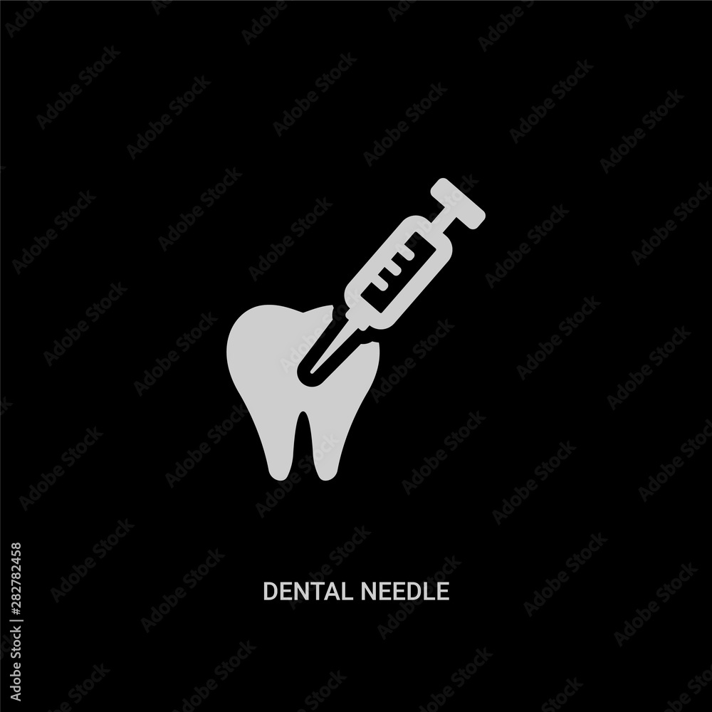 white dental needle vector icon on black background. modern flat dental needle from dentist concept vector sign symbol can be use for web, mobile and logo. white dental needle vector icon on black background. modern flat dental needle from dentist concept vector sign symbol can be use for web, mobile and logo.