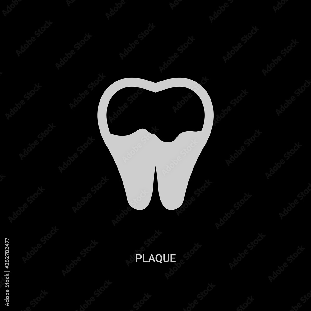 white plaque vector icon on black background. modern flat plaque from dentist concept vector sign symbol can be use for web, mobile and logo.