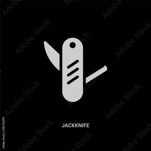 white jackknife vector icon on black background. modern flat jackknife from construction and tools concept vector sign symbol can be use for web, mobile and logo.