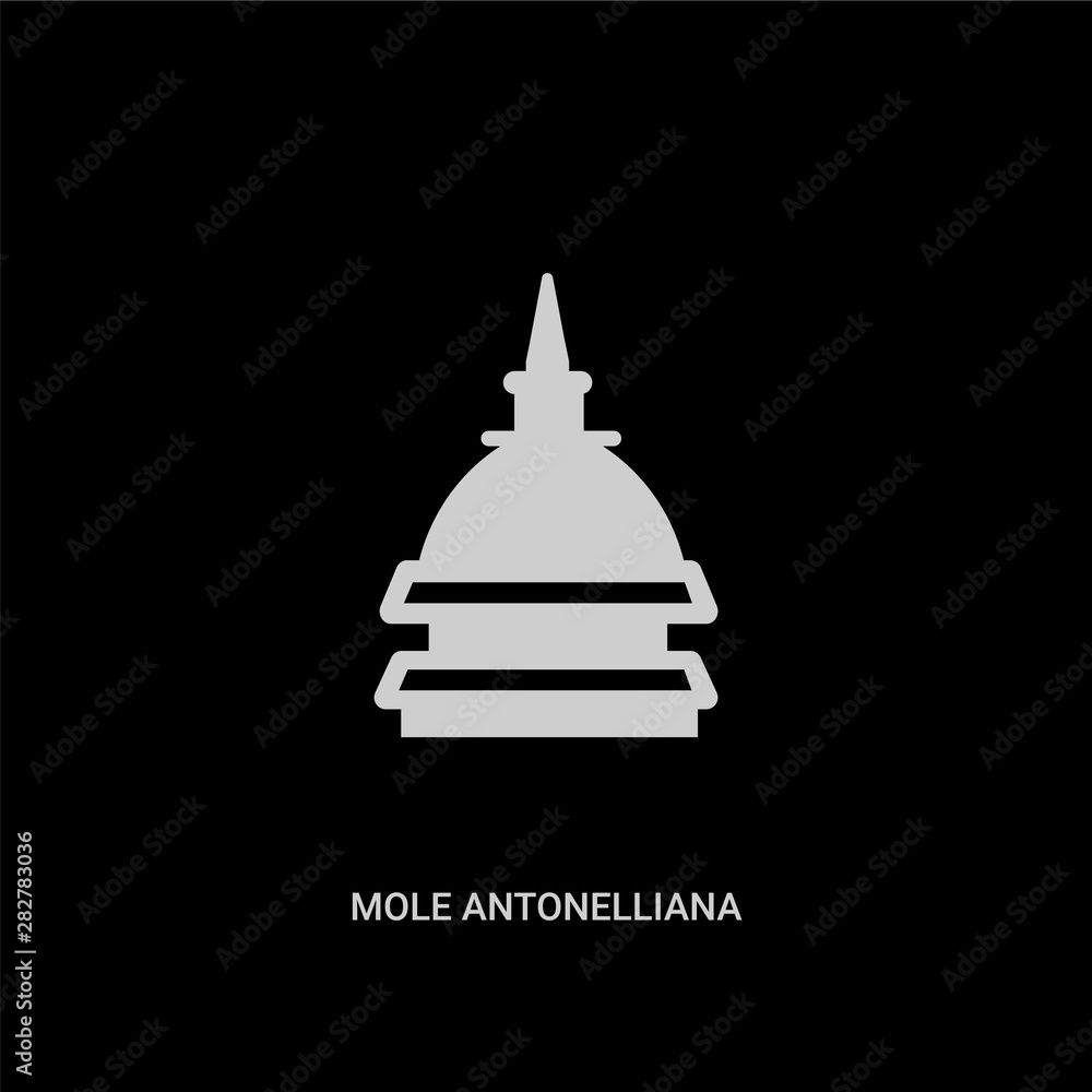 white mole antonelliana in turin vector icon on black background. modern flat mole antonelliana in turin from cinema concept vector sign symbol can be use for web, mobile and logo.