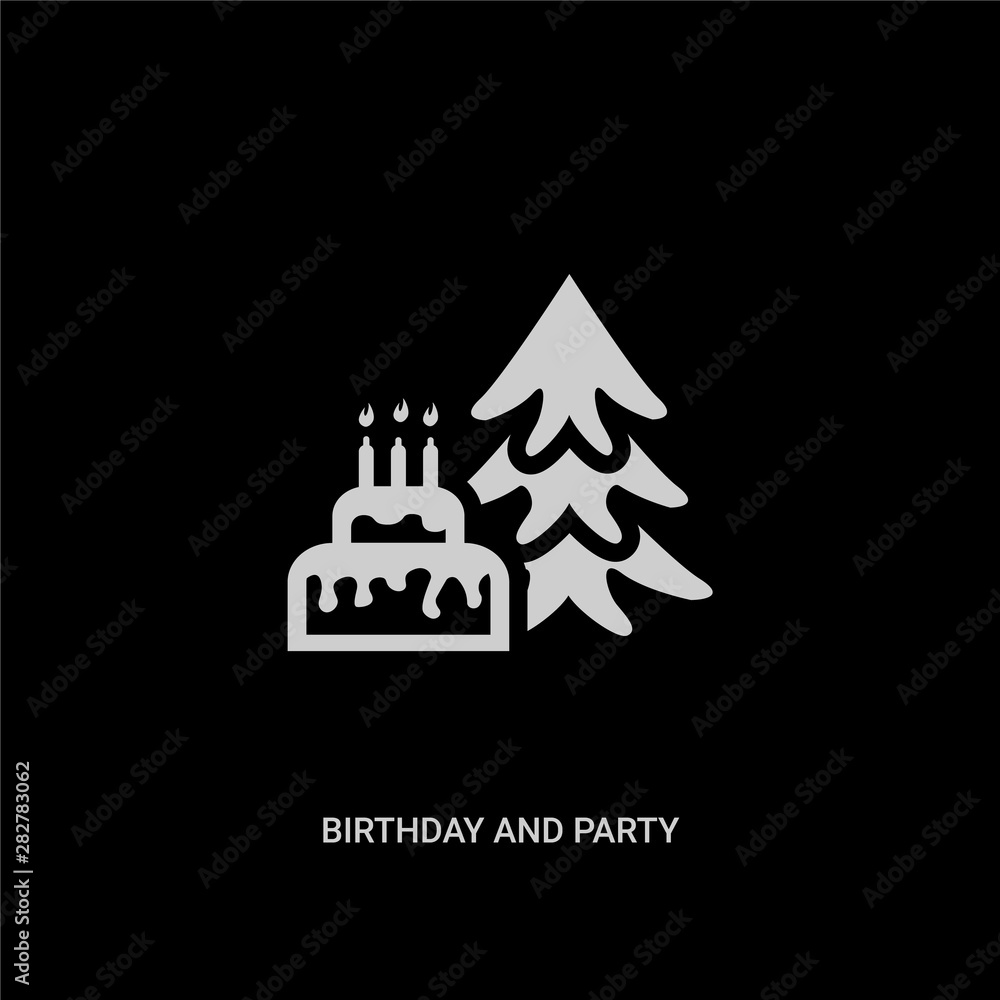 white birthday and party vector icon on black background. modern flat birthday and party from christmas concept vector sign symbol can be use for web, mobile and logo.