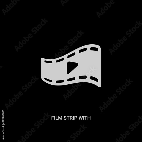 white film strip with play triangle vector icon on black background. modern flat film strip with play triangle from cinema concept vector sign symbol can be use for web, mobile and logo.