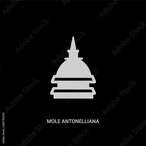 white mole antonelliana in turin vector icon on black background. modern flat mole antonelliana in turin from cinema concept vector sign symbol can be use for web, mobile and logo.