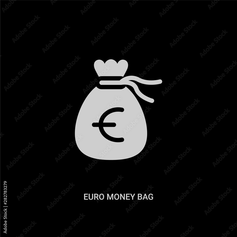 white euro money bag vector icon on black background. modern flat euro money bag from business concept vector sign symbol can be use for web, mobile and logo. white euro money bag vector icon on black background. modern flat euro money bag from business concept vector sign symbol can be use for web, mobile and logo.