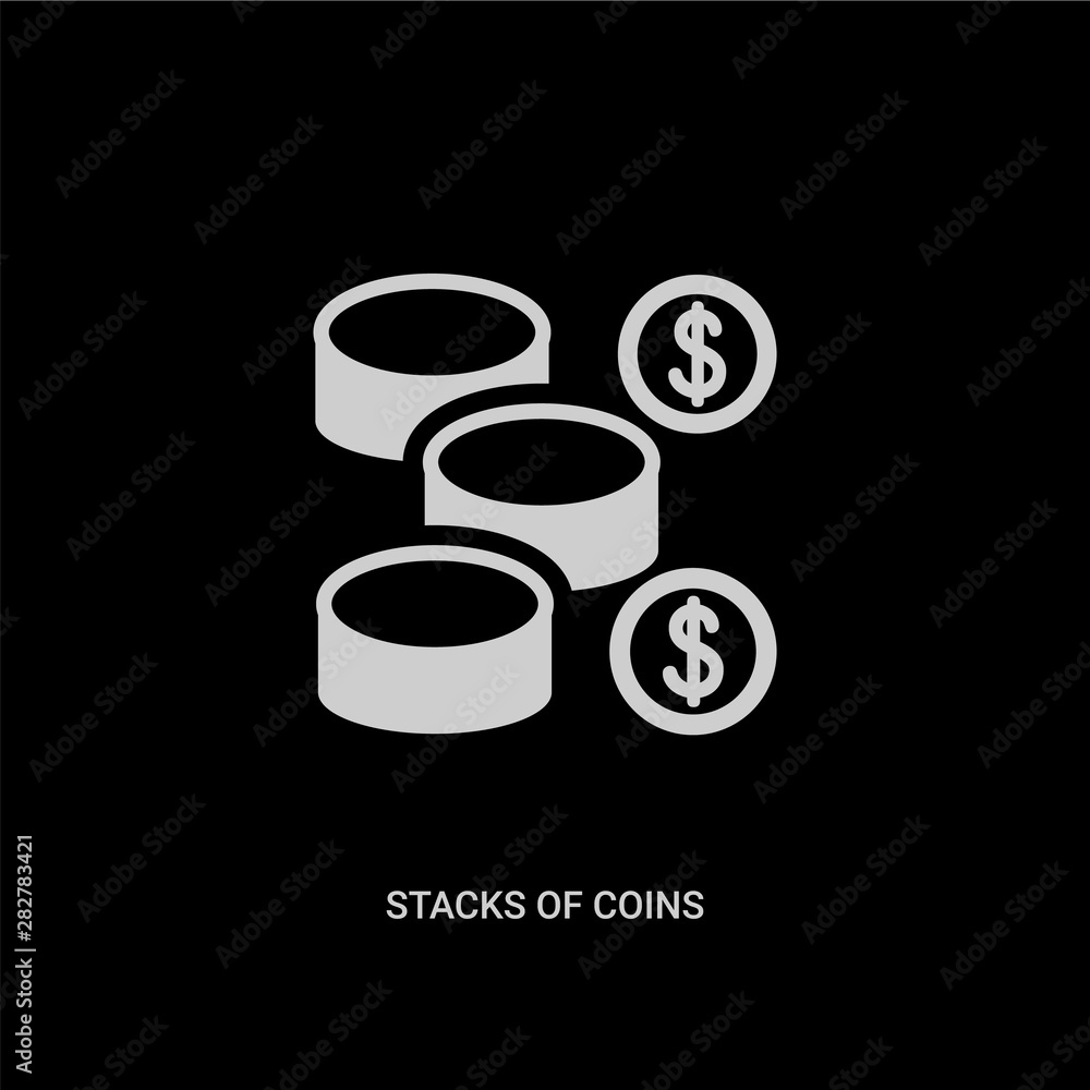 white stacks of coins vector icon on black background. modern flat stacks of coins from business concept vector sign symbol can be use for web, mobile and logo. white stacks of coins vector icon on black background. modern flat stacks of coins from business concept vector sign symbol can be use for web, mobile and logo.