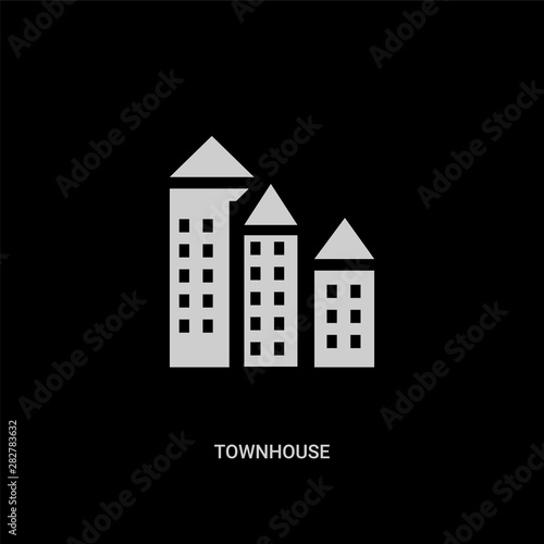 white townhouse vector icon on black background. modern flat townhouse from buildings concept vector sign symbol can be use for web, mobile and logo.