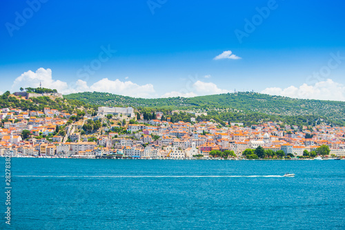 City of Sibenik on the Adriatic coast in Dalmatia, Croatia, panoramic view from the sea © ilijaa