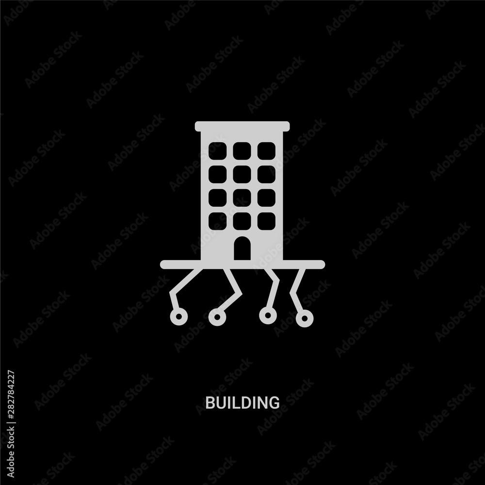 white building vector icon on black background. modern flat building from future technology concept vector sign symbol can be use for web, mobile and logo. white building vector icon on black background. modern flat building from future technology concept vector sign symbol can be use for web, mobile and logo.