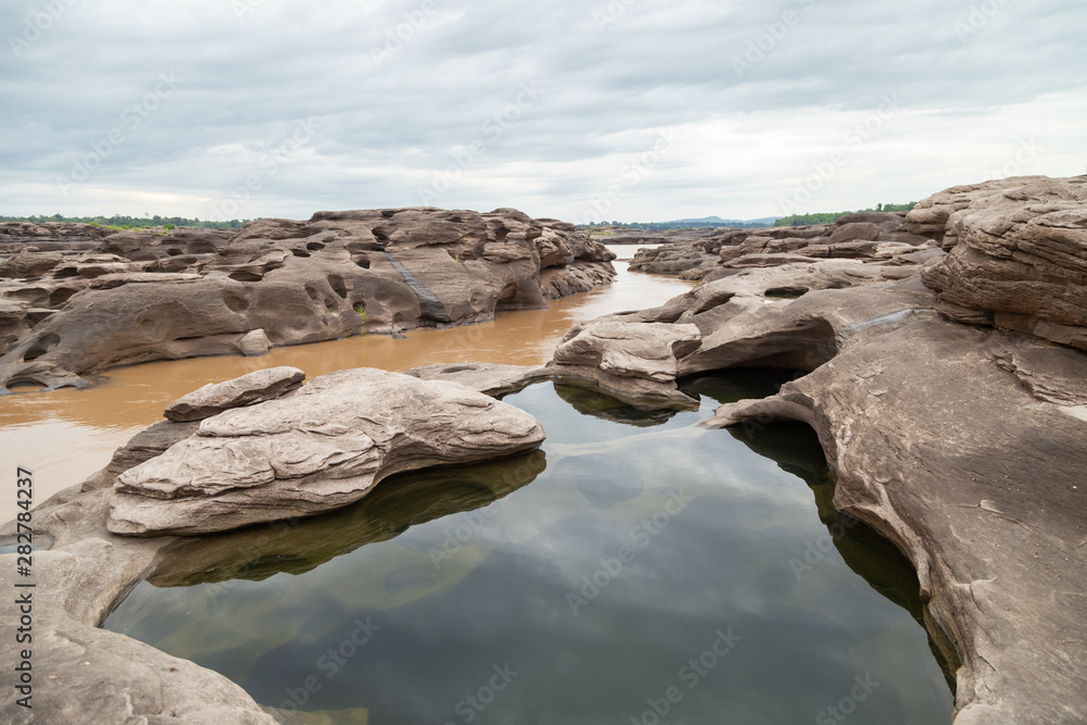 River Island. Rocks from water erosion. 