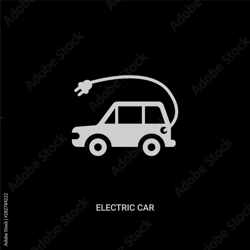 white electric car vector icon on black background. modern flat electric car from future technology concept vector sign symbol can be use for web, mobile and logo.