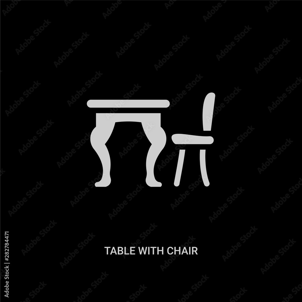 white table with chair vector icon on black background. modern flat table with chair from furniture concept vector sign symbol can be use for web, mobile and logo. white table with chair vector icon on black background. modern flat table with chair from furniture concept vector sign symbol can be use for web, mobile and logo.