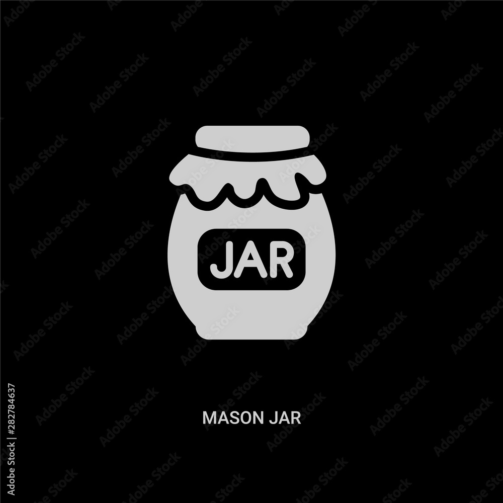 white mason jar vector icon on black background. modern flat mason jar from fruits and vegetables concept vector sign symbol can be use for web, mobile and logo. white mason jar vector icon on black background. modern flat mason jar from fruits and vegetables concept vector sign symbol can be use for web, mobile and logo.