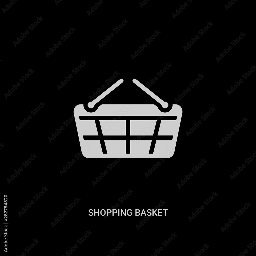 white shopping basket vector icon on black background. modern flat shopping basket from football concept vector sign symbol can be use for web, mobile and logo. white shopping basket vector icon on black background. modern flat shopping basket from football concept vector sign symbol can be use for web, mobile and logo.