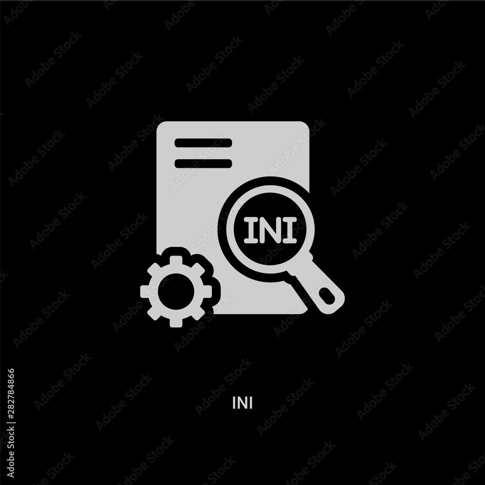 white ini vector icon on black background. modern flat ini from file type concept vector sign symbol can be use for web, mobile and logo. white ini vector icon on black background. modern flat ini from file type concept vector sign symbol can be use for web, mobile and logo.
