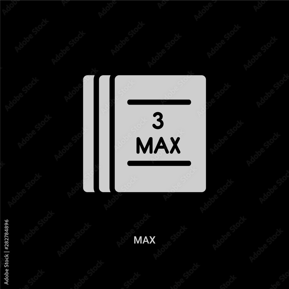 white max vector icon on black background. modern flat max from file type concept vector sign symbol can be use for web, mobile and logo.