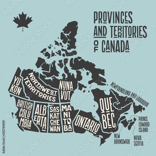 Map Canada. Poster map of provinces and territories of Canada