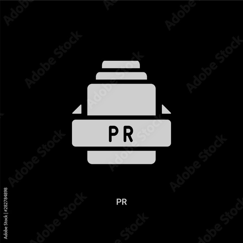 white pr vector icon on black background. modern flat pr from file type concept vector sign symbol can be use for web, mobile and logo.