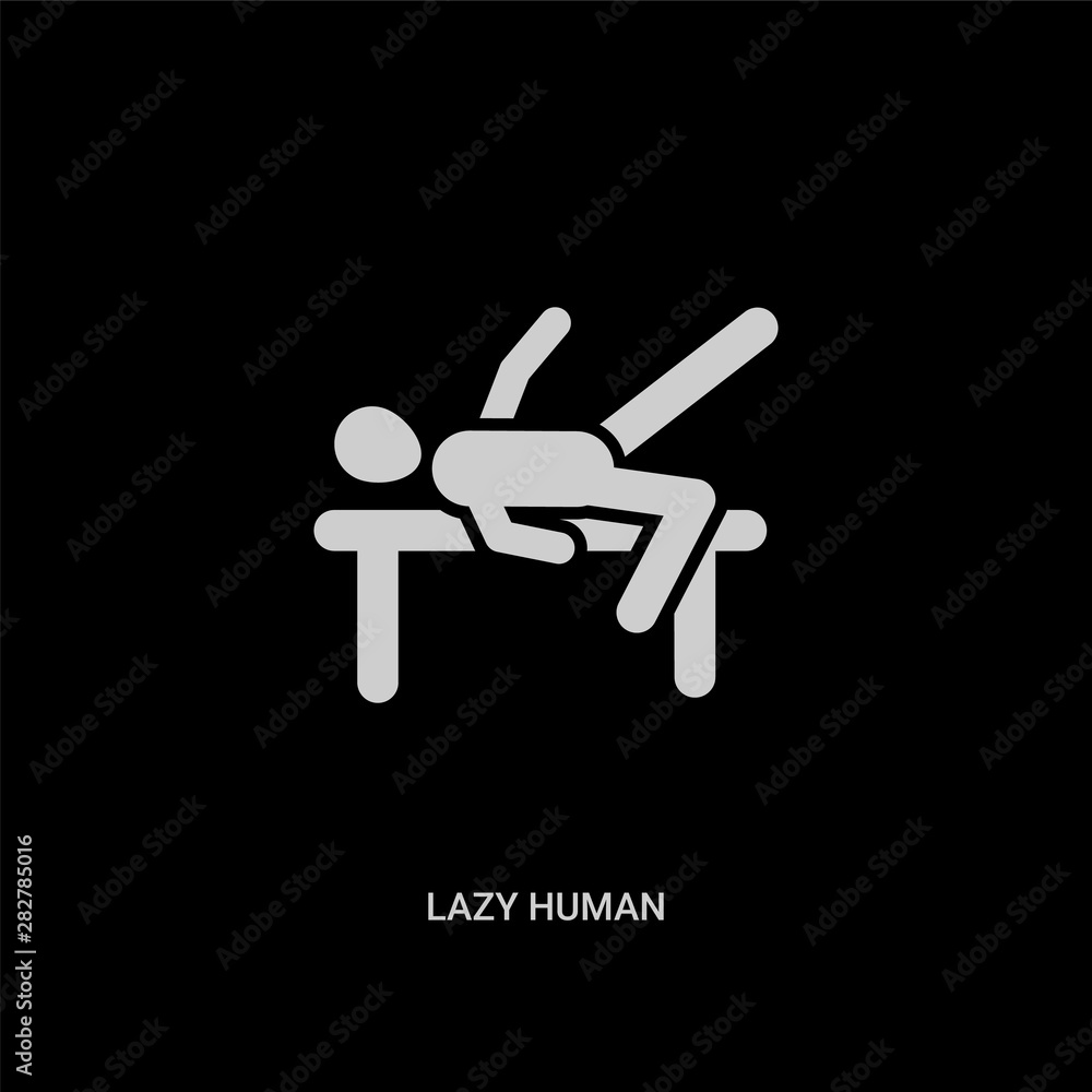 white lazy human vector icon on black background. modern flat lazy human from feelings concept vector sign symbol can be use for web, mobile and logo. white lazy human vector icon on black background. modern flat lazy human from feelings concept vector sign symbol can be use for web, mobile and logo.