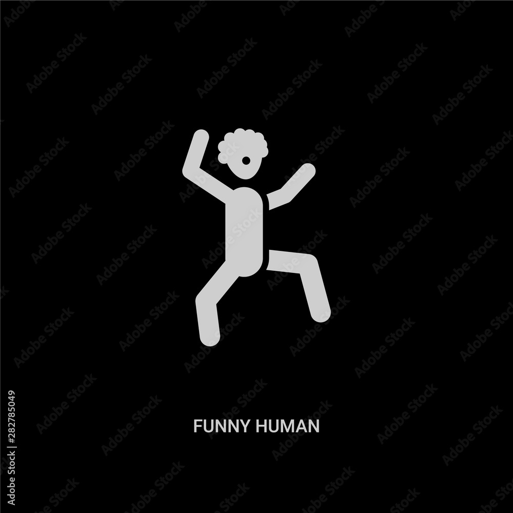 white funny human vector icon on black background. modern flat funny human from feelings concept vector sign symbol can be use for web, mobile and logo. white funny human vector icon on black background. modern flat funny human from feelings concept vector sign symbol can be use for web, mobile and logo.
