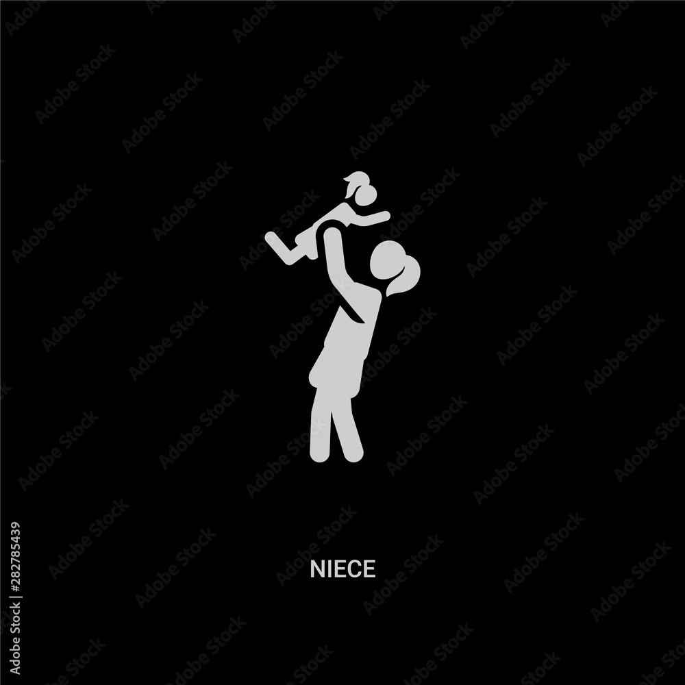 white niece vector icon on black background. modern flat niece from family relations concept vector sign symbol can be use for web, mobile and logo. white niece vector icon on black background. modern flat niece from family relations concept vector sign symbol can be use for web, mobile and logo.