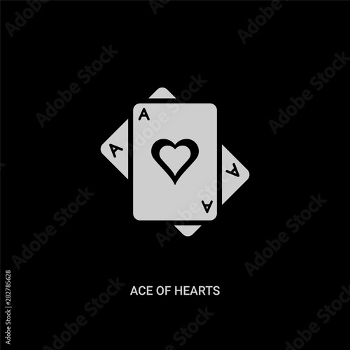 white ace of hearts vector icon on black background. modern flat ace of hearts from entertainment and arcade concept vector sign symbol can be use for web, mobile and logo.