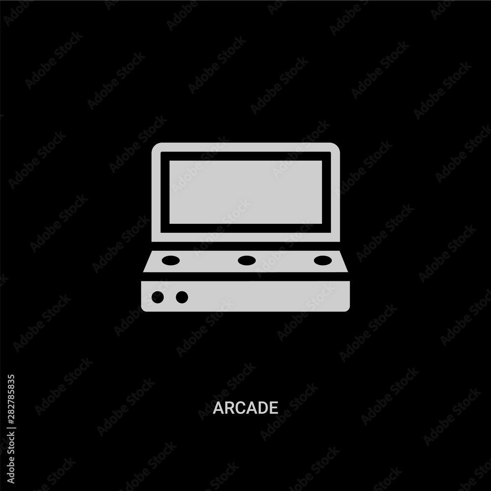 white arcade vector icon on black background. modern flat arcade from entertainment and arcade concept vector sign symbol can be use for web, mobile and logo. white arcade vector icon on black background. modern flat arcade from entertainment and arcade concept vector sign symbol can be use for web, mobile and logo.