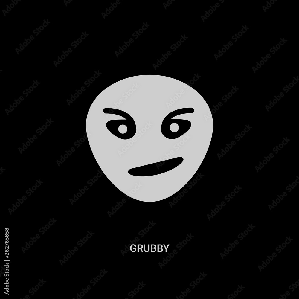 white grubby vector icon on black background. modern flat grubby from emotions concept vector sign symbol can be use for web, mobile and logo. white grubby vector icon on black background. modern flat grubby from emotions concept vector sign symbol can be use for web, mobile and logo.