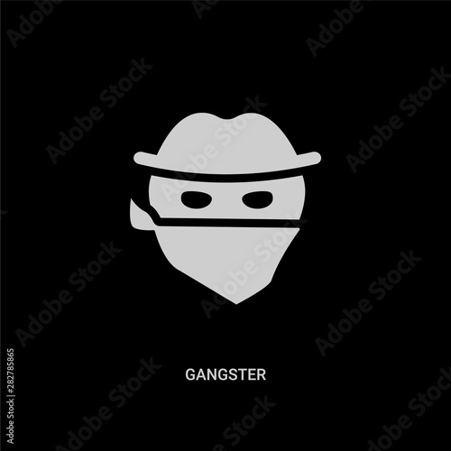 white gangster vector icon on black background. modern flat gangster from emotions concept vector sign symbol can be use for web, mobile and logo.